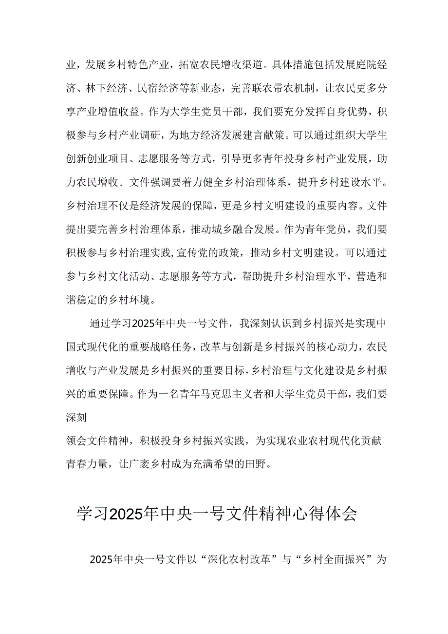 学习2025年中央一号文件精神心得体会 （合计4份）.docx_第2页