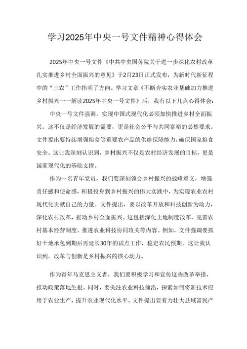 学习2025年中央一号文件精神心得体会 （合计4份）.docx