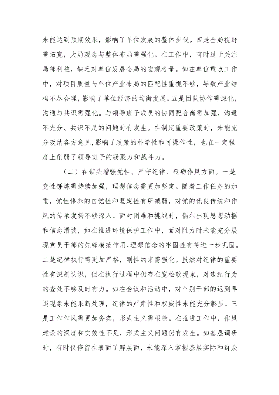 最新2024领导干部专题民主生活、组织生活个人检查材料（四个带头）word范文.docx_第2页