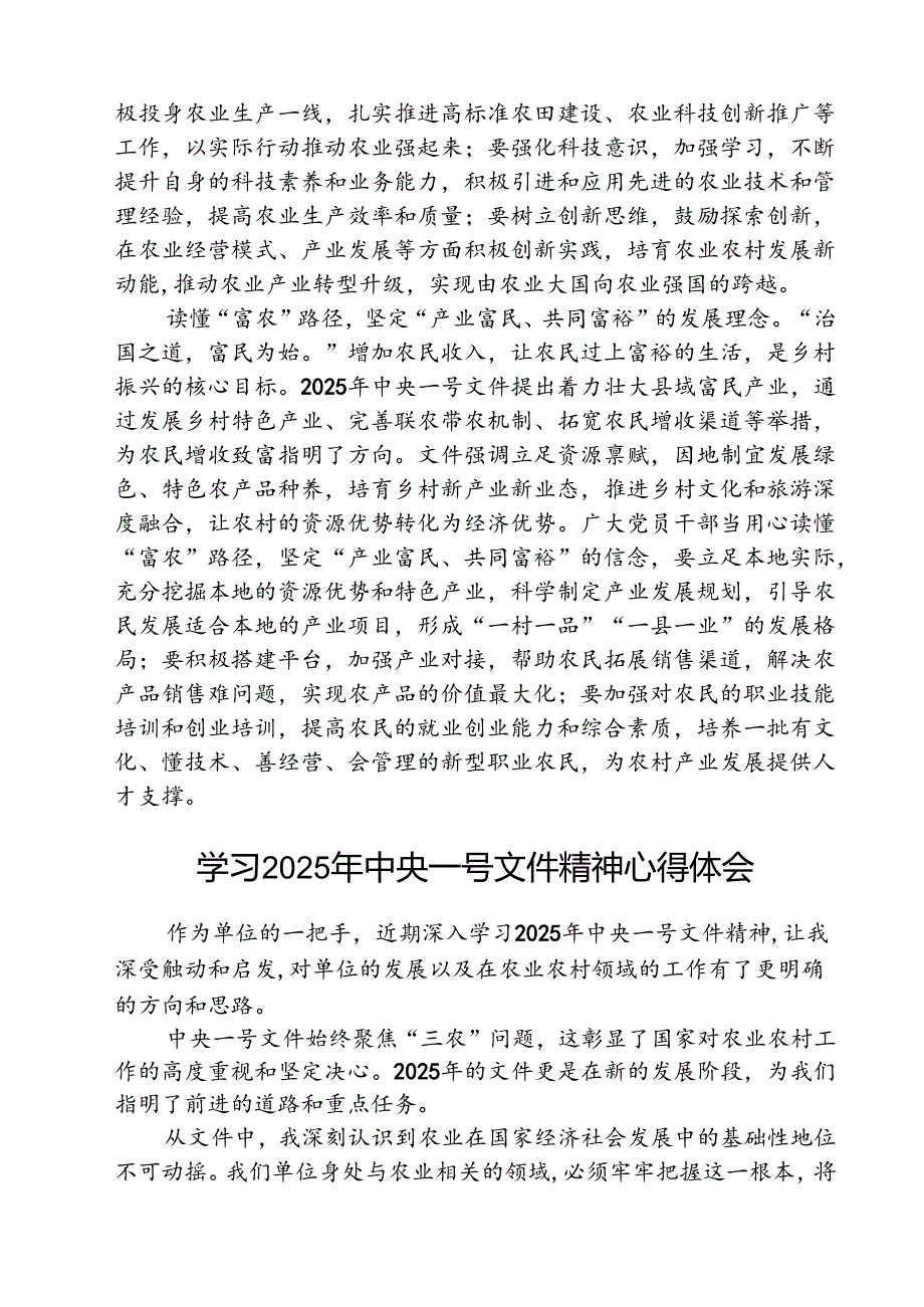 2025年基层党员学习《中央一号文件》心得感悟（共5篇）.docx_第2页