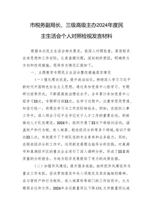 市税务副局长、三级高级主办2024民主生活会个人对照检视发言材料.docx