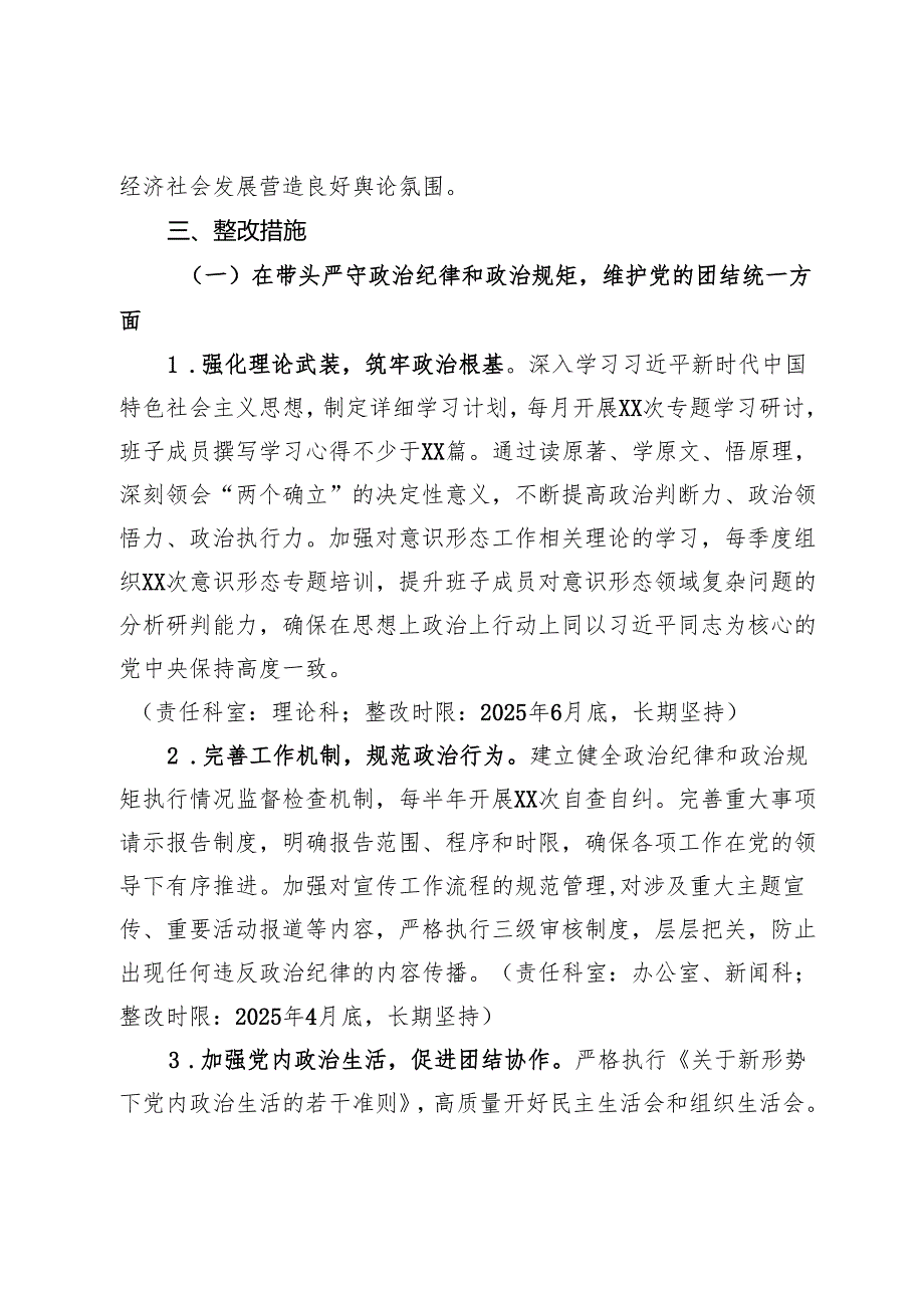 市委宣传部领导班子关于2024民主生活会查摆问题整改方案(2).docx_第2页