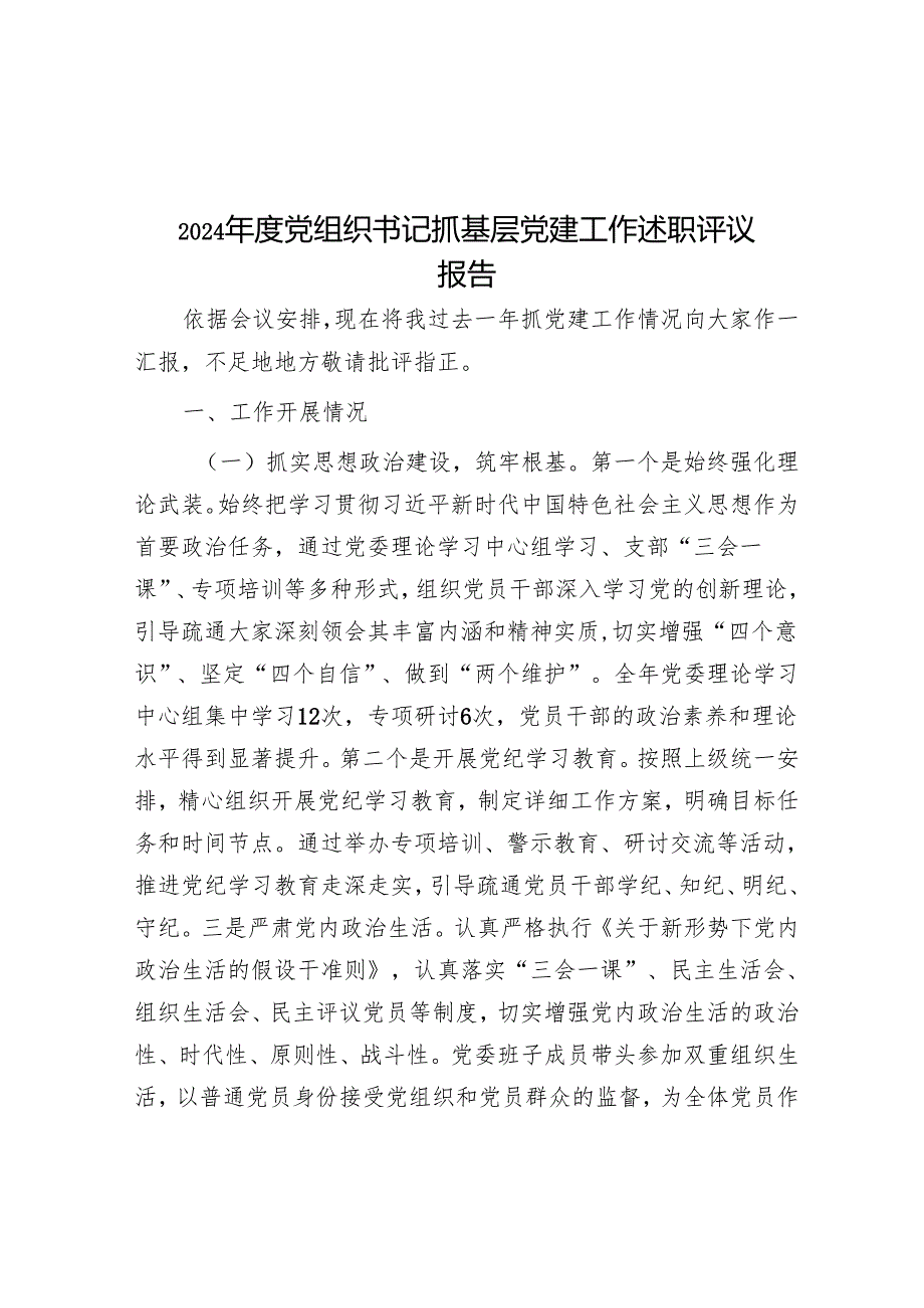 2024党组织书记抓基层党建工作述职评议报告(1).docx_第1页