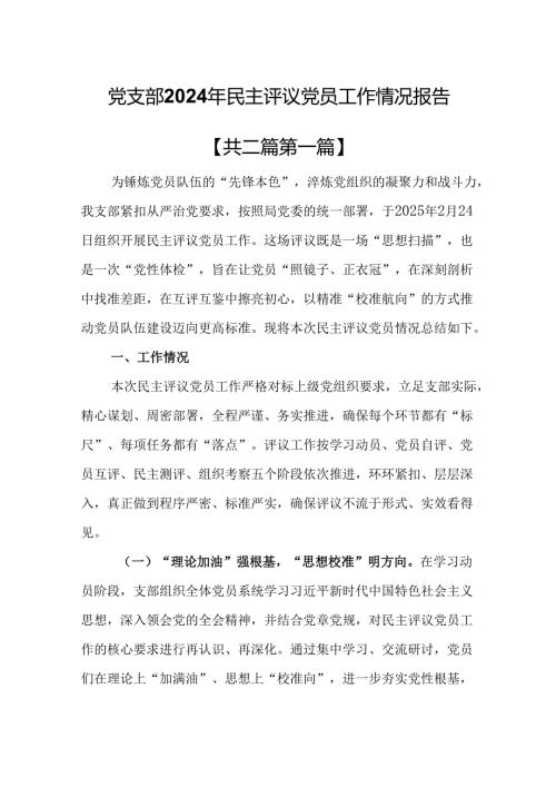 （2篇）党支部2024年民主评议党员工作情况报告.docx