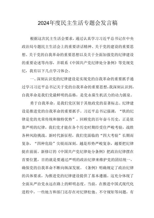 学习2024民主生活专题会发言稿（10份）.docx