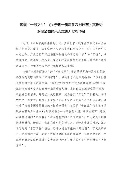 4篇 2025年读懂“一号文件”《关于进一步深化农村改革扎实推进乡村全面振兴的意见》心得体会.docx