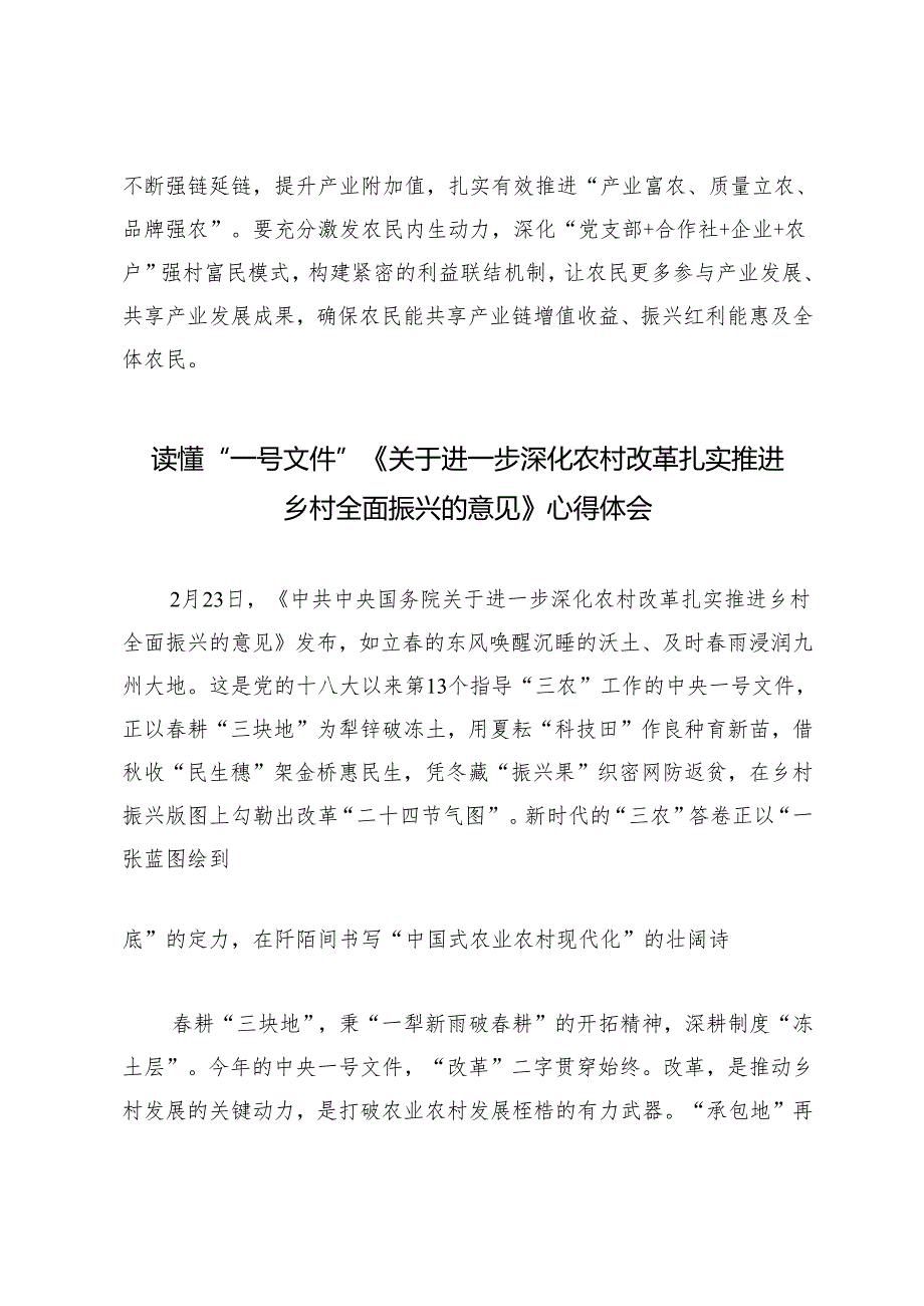 4篇 2025年读懂“一号文件”《关于进一步深化农村改革扎实推进乡村全面振兴的意见》心得体会.docx_第3页