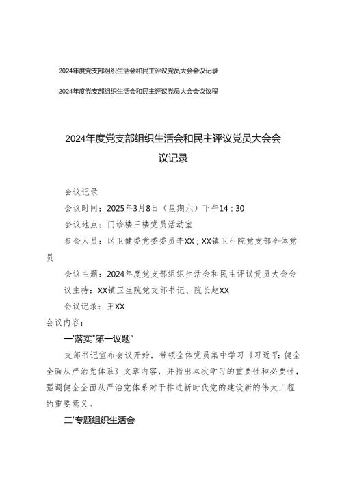 20242025党支部组织生活会和民主评议党员大会会议记录、会议议程.docx