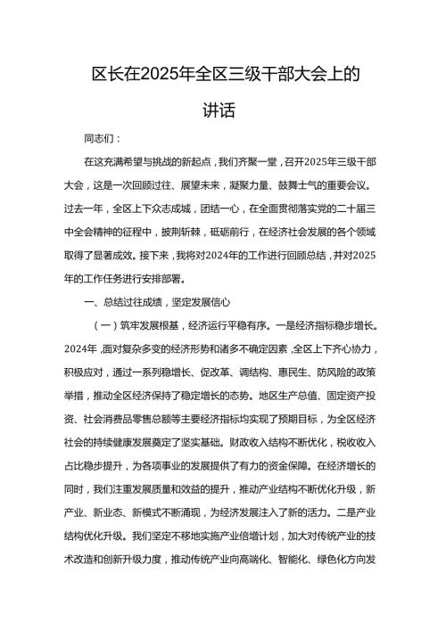 区长在2025年全区三级干部大会上的讲话.docx