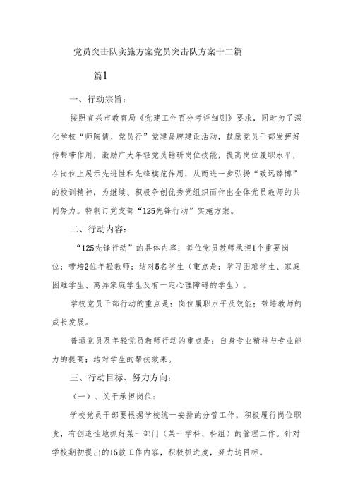 党员突击队实施方案党员突击队方案十二篇.docx