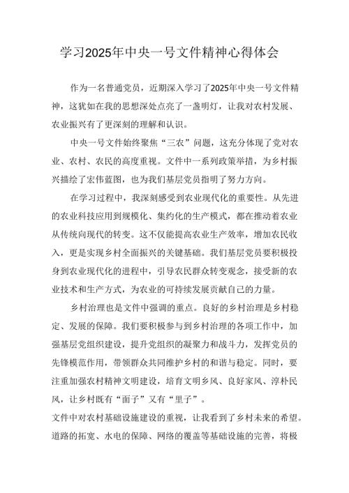 学习2025年中央一号文件精神心得体会 合计4份.docx