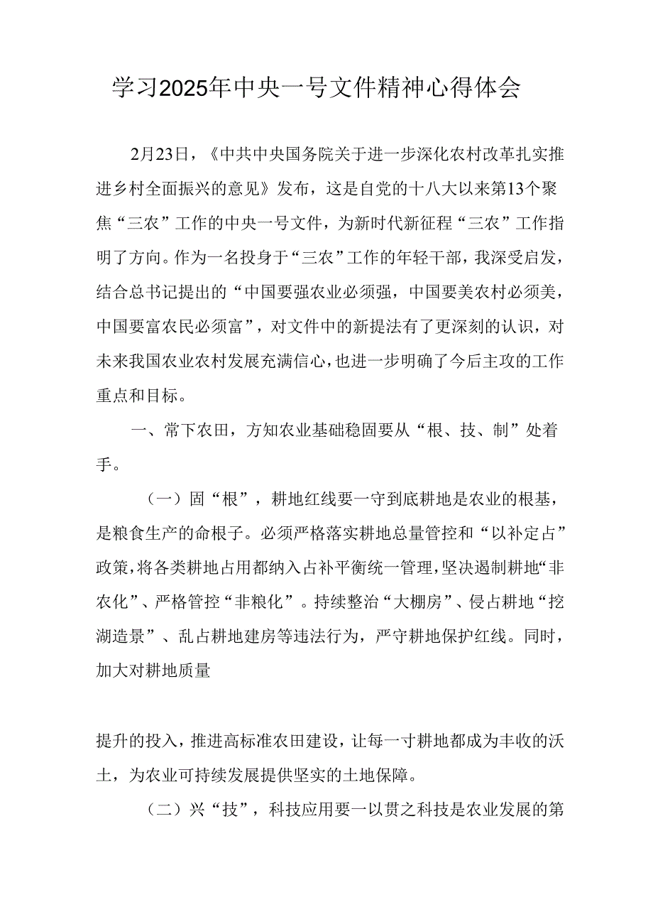 学习2025年中央一号文件精神心得体会 （4份）.docx_第3页