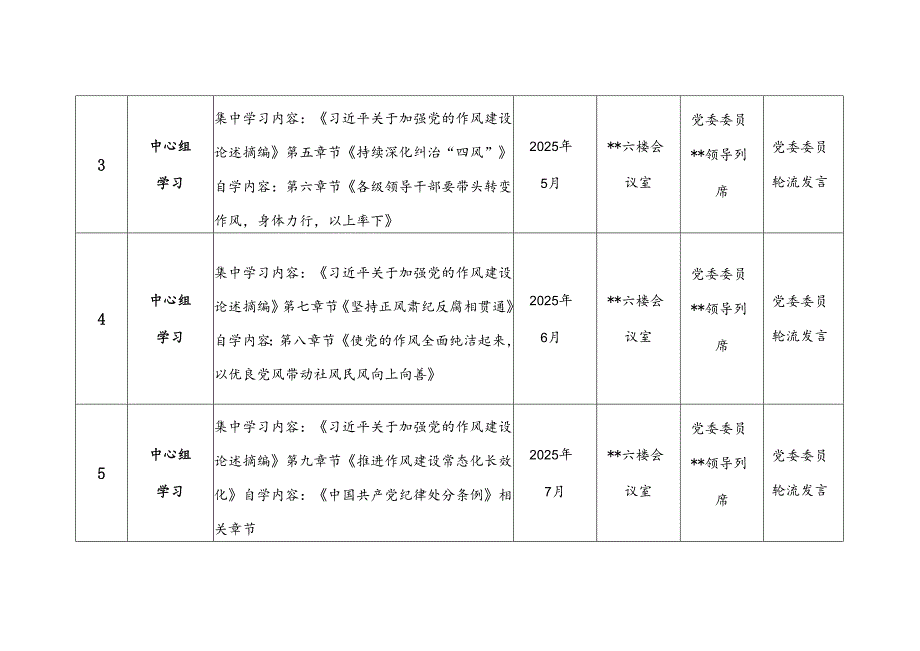 党支部主题党日2025年深入贯彻中共中央八项规定精神学习教育学习安排计划表.docx_第2页