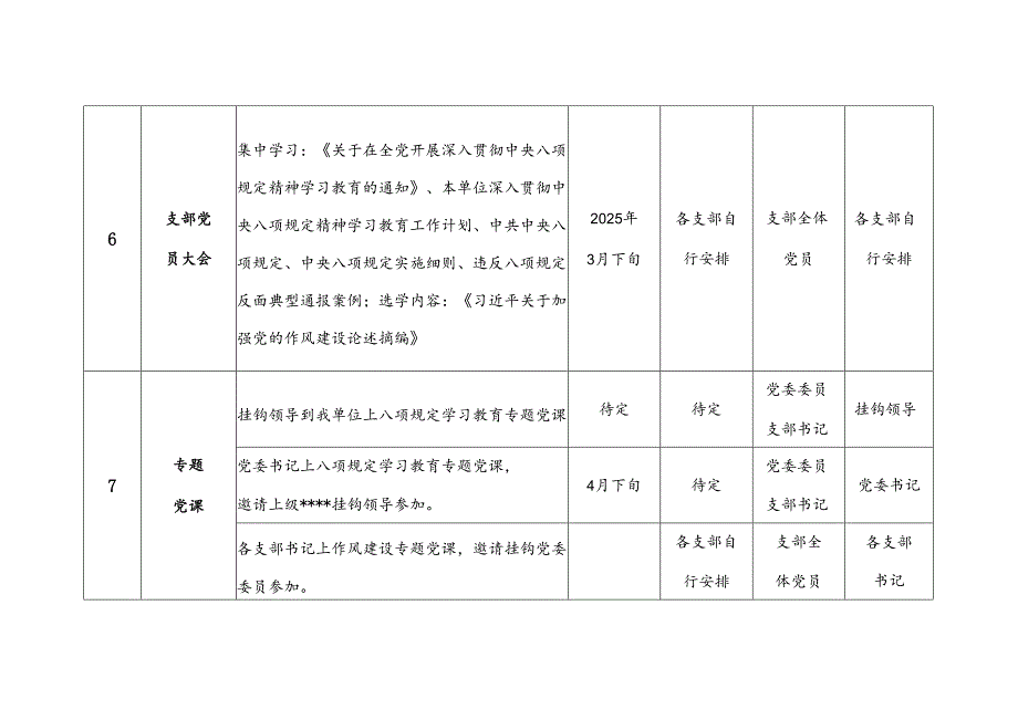 党支部主题党日2025年深入贯彻中共中央八项规定精神学习教育学习安排计划表.docx_第3页