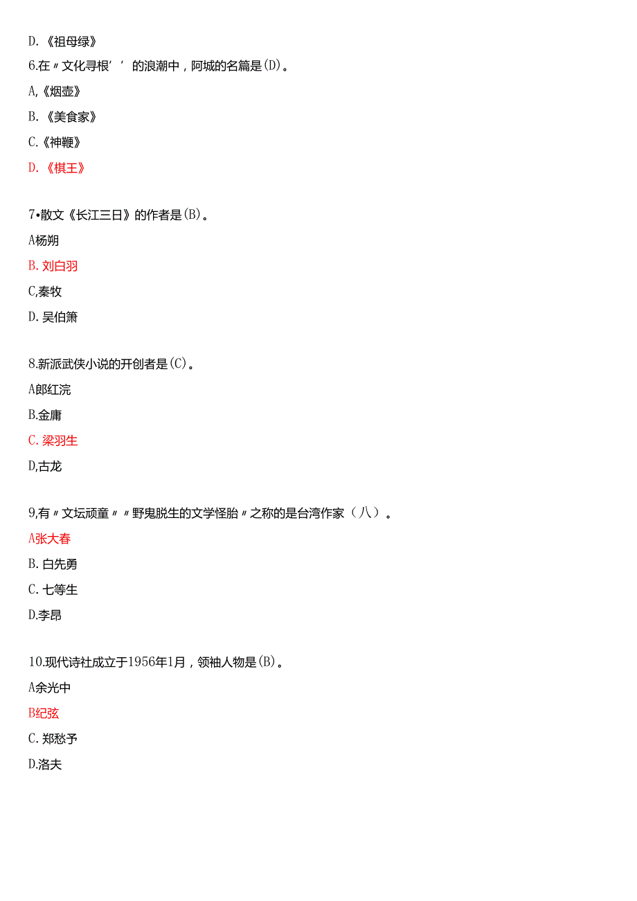 2021年1月国家开放大学汉语言文学本科《中国当代文学专题》期末纸质考试试题及答案.docx_第2页