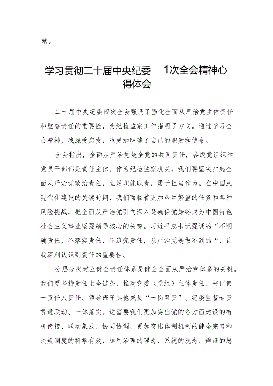 纪检监察干部学习二十中央纪委四次全会精神心得体会发言稿十三篇.docx_第3页