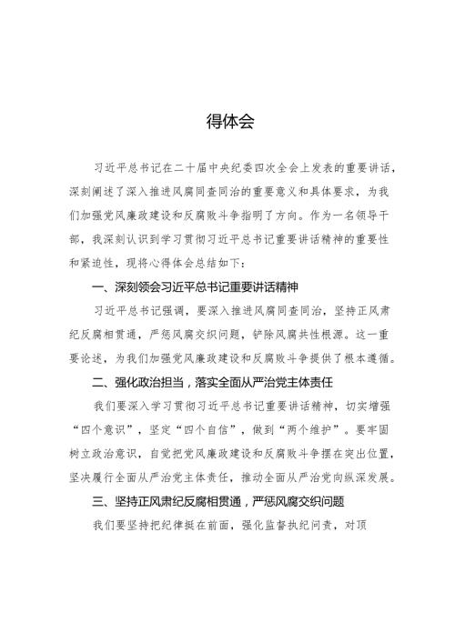 纪检监察干部学习二十中央纪委四次全会精神心得体会发言稿十三篇.docx
