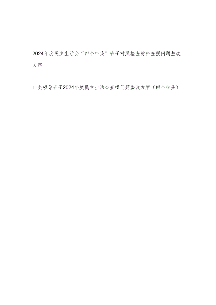 领导班子20242025民主生活会“四个带头”对照检查材料查摆问题整改方案2篇.docx_第1页