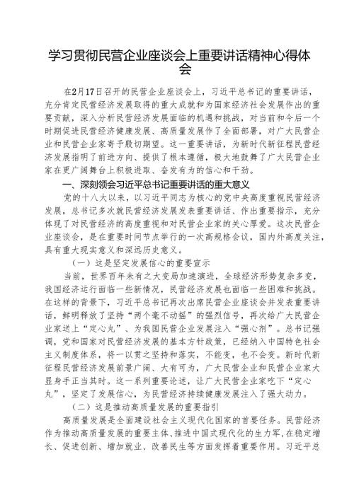 学习贯彻民营企业座谈会上重要讲话精神心得体会 5篇.docx