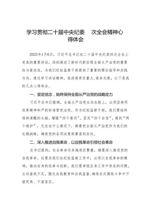 纪检监察干部学习贯彻二十中央纪委四次全会重要精神的心得体会十三篇.docx