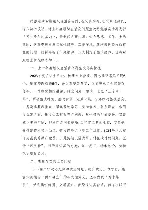 最新2024专题组织生活个人四个带头检查材料发言提纲word范文.docx