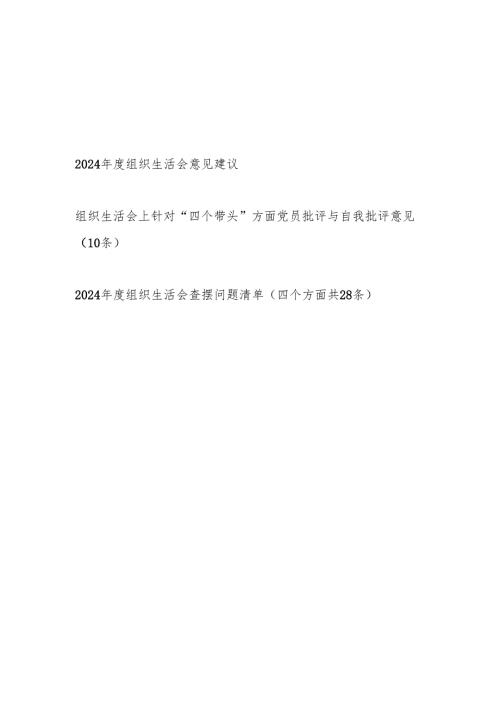 2024组织生活会意见建议批评与自我批评意见查摆问题清单（含四个带头）.docx