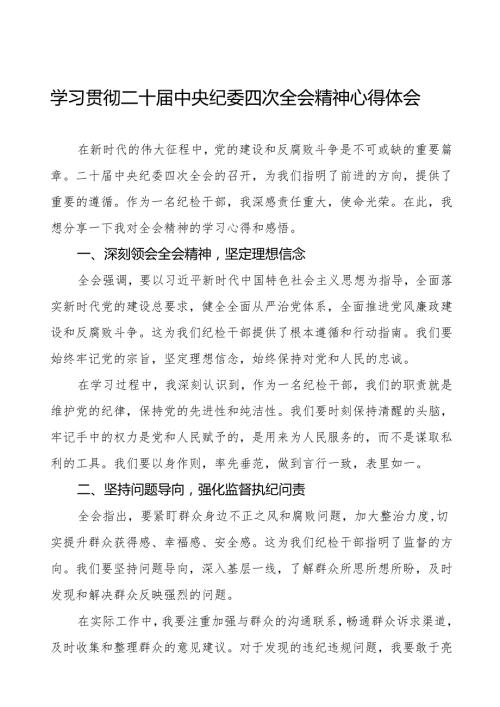 纪检干部学习贯彻二十中央纪委四次全会精神心得感悟十三篇.docx