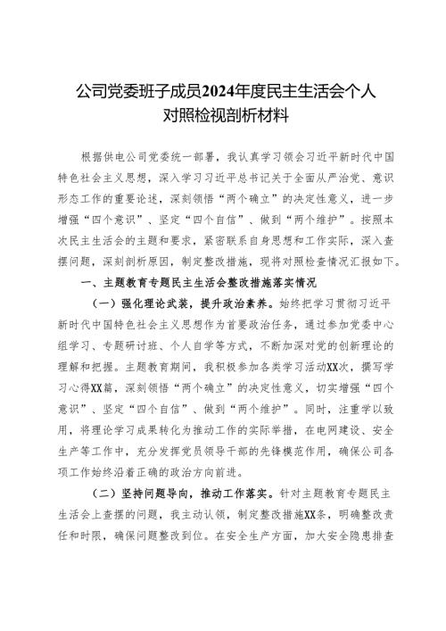 公司党委班子成员2024民主生活会个人对照检视剖析材料(1).docx