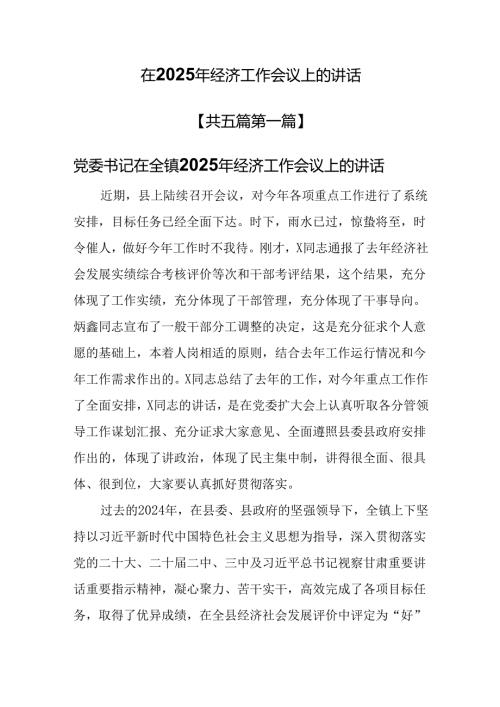 （5篇）在2025年经济工作会议上的讲话.docx