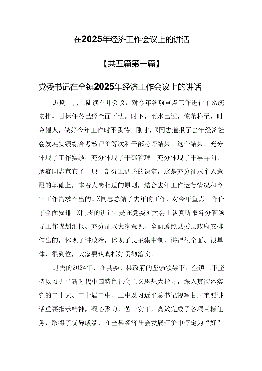 （5篇）在2025年经济工作会议上的讲话.docx_第1页