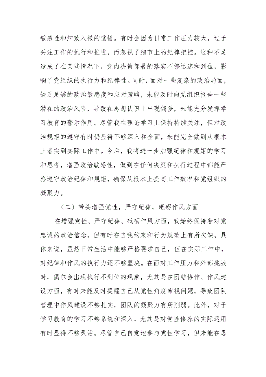 最新2024专题民主生活个人发言材料（四个带头）范文可编辑文档.docx_第2页