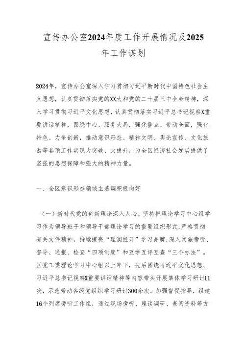 宣传办公室2024工作开展情况及2025年工作谋划.docx