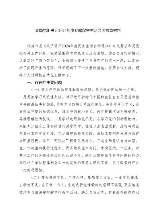 五篇某局党组书记2025专题民主生活会照检查材料范文.docx