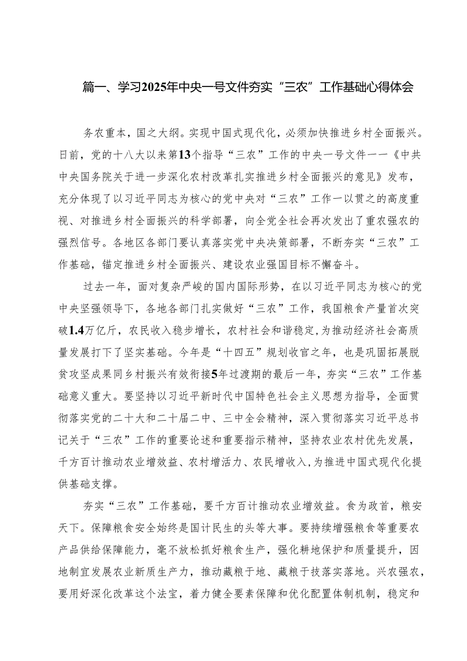 学习2025年中央一号文件夯实“三农”工作基础心得体会10篇（精选版）.docx_第2页