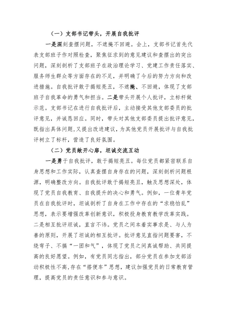 某高校党支部20242025组织生活会召开情况总结汇报.docx_第3页