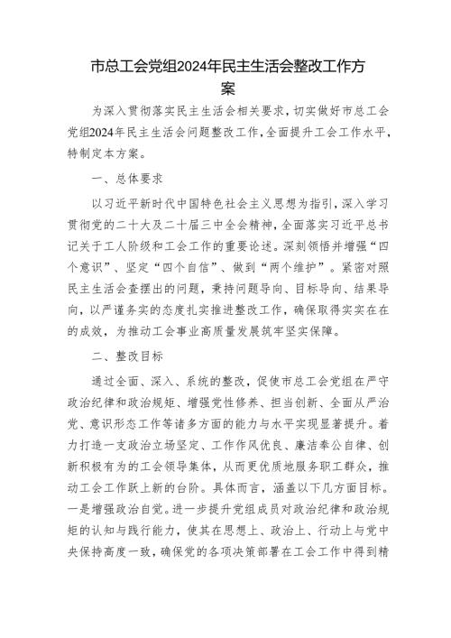 （会后）总工会2024民主生活会整改工作方案.docx