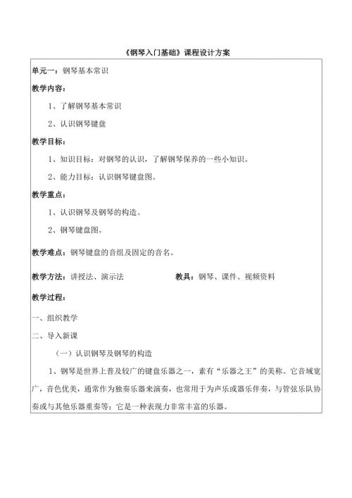 钢琴的基本常识教学设计.docx