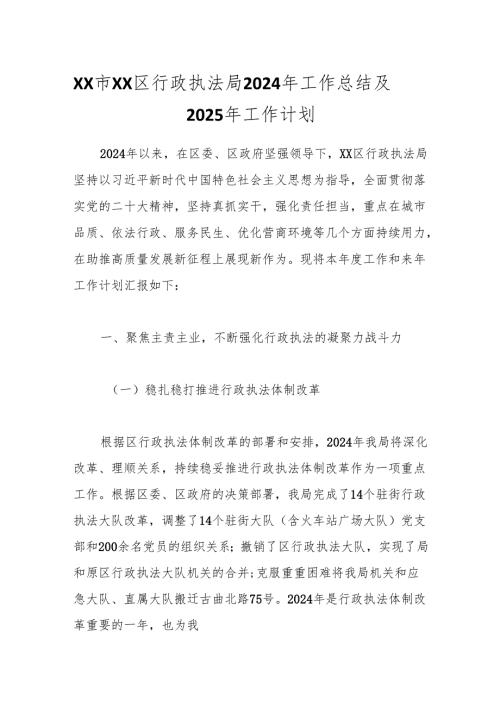 XX市XX区行政执法局2024年工作总结及2025年工作计划.docx