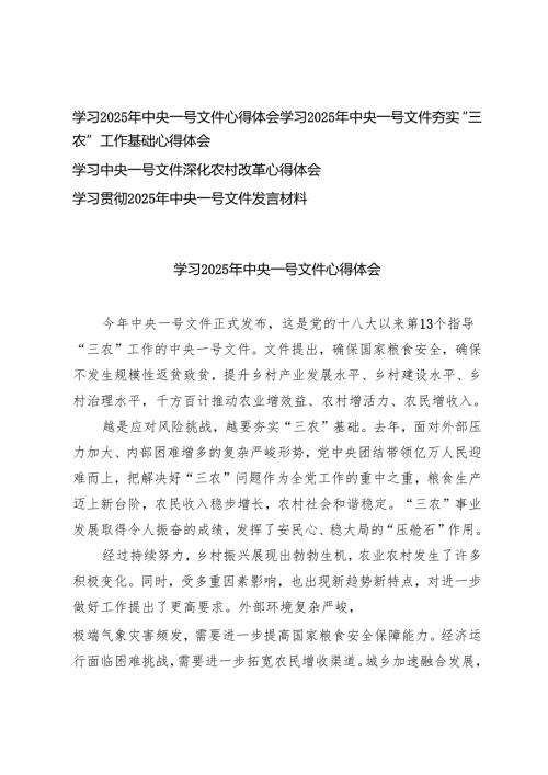 学习2025年中央一号文件心得体会（夯实“三农”工作基础、深化农村改革）.docx