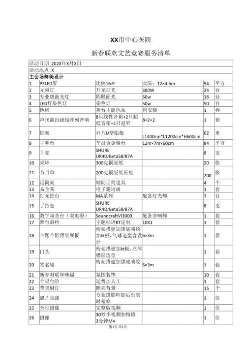 XX市中心医院新联欢文艺竞赛服务清单（2025年）.docx