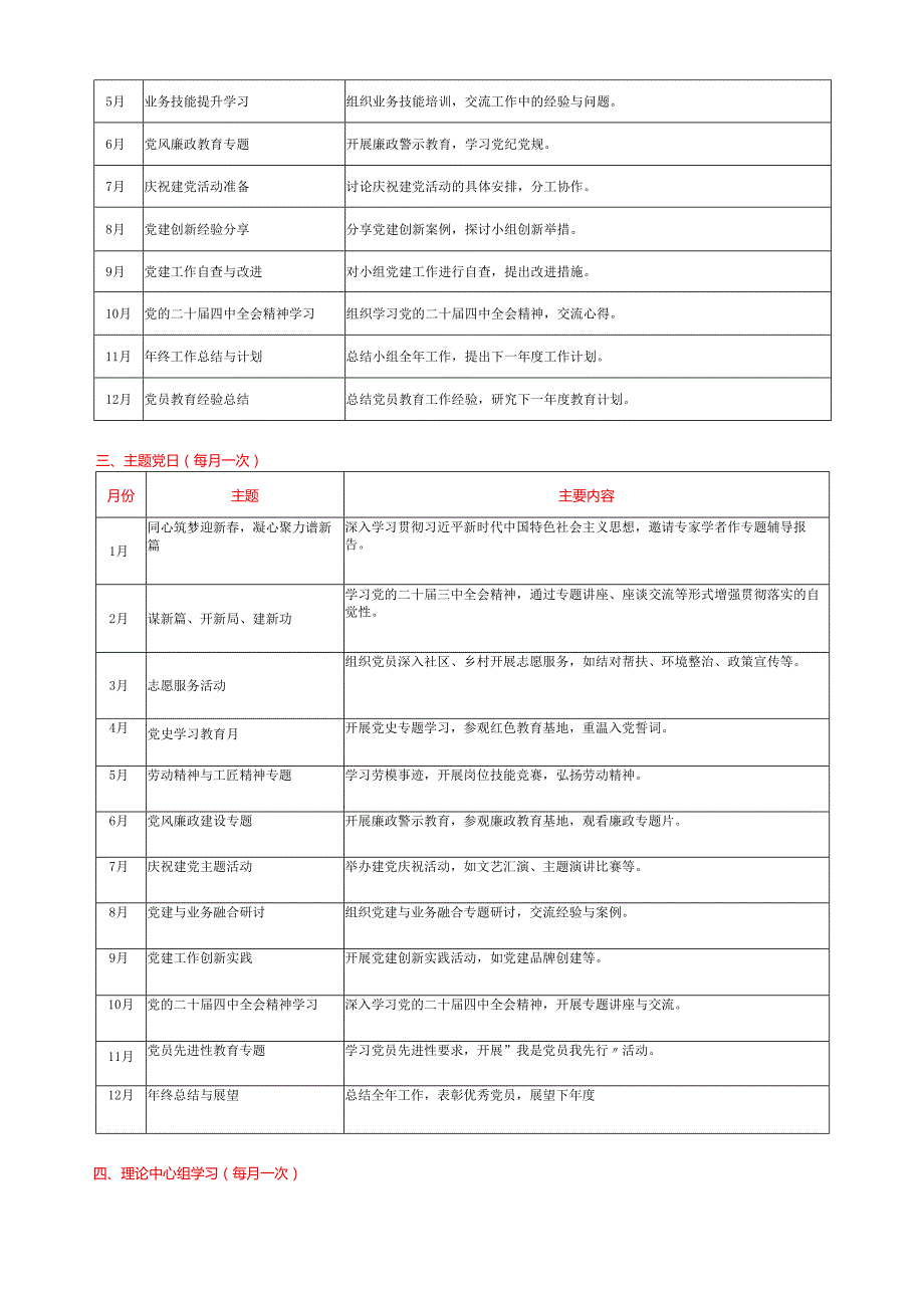 2025“三会一课”及“主题党日”活动计划表+2025年党组理论学习中心组学习计划.docx_第2页
