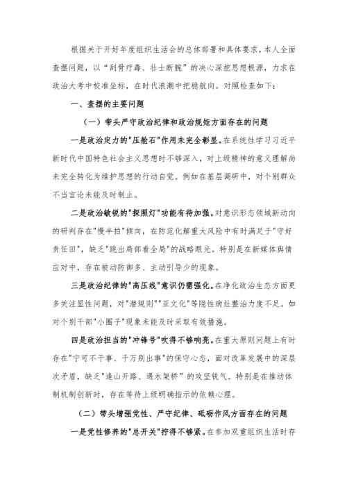 最新2024党支部组织生活个人四个带头检查材料发言提纲word范文.docx