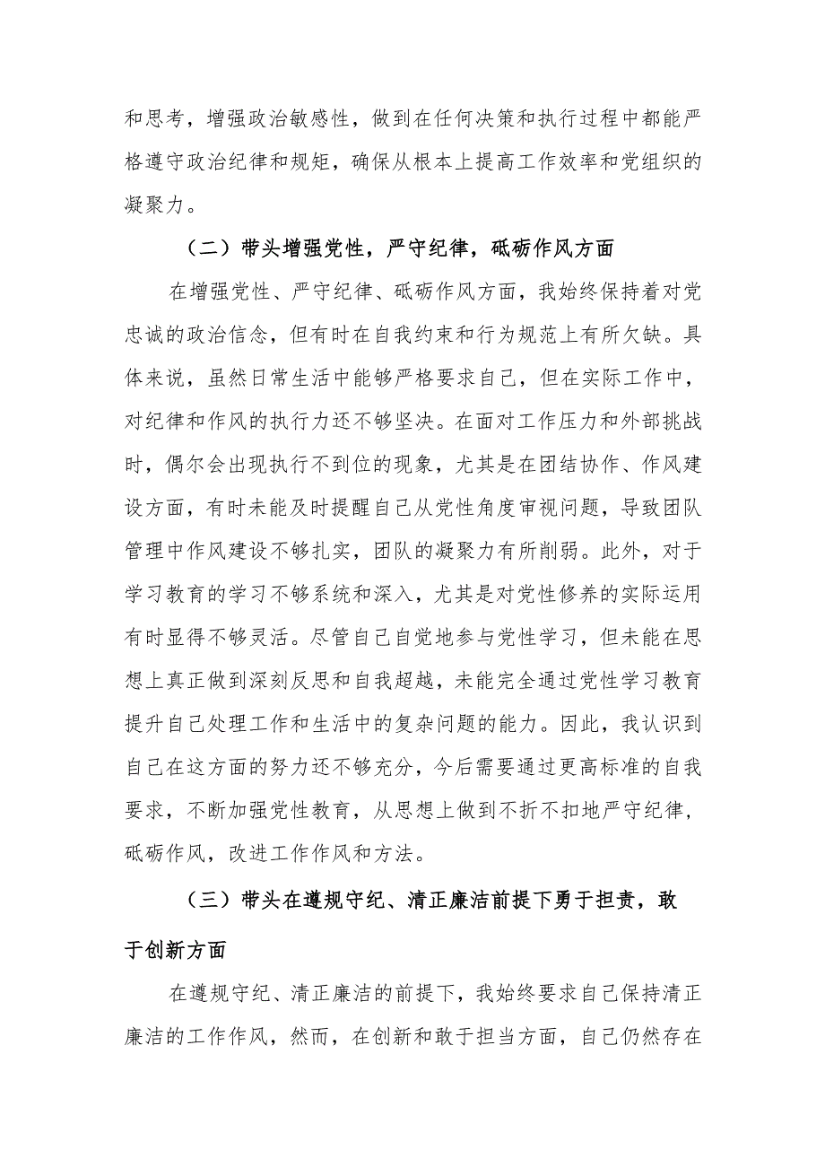 最新2024专题民主生活个人发言材料（四个带头）可编辑文档.docx_第2页