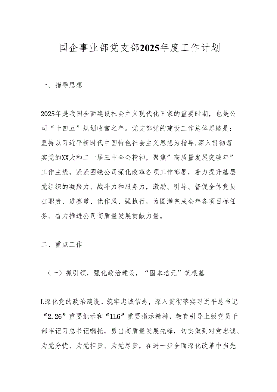 国企事业部党支部2025工作计划.docx_第1页