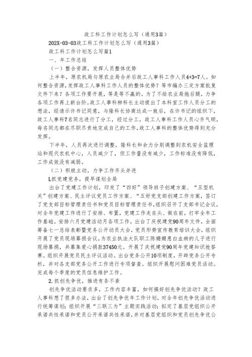 政工科工作计划怎么写（通用3篇）.docx