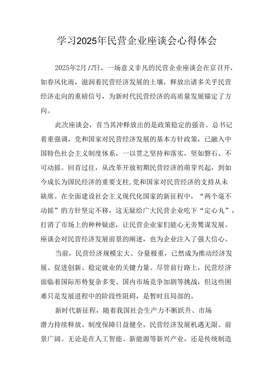 民营企业2025年学习《民营企业座谈会》个人心得体会 （汇编8份）.docx_第1页