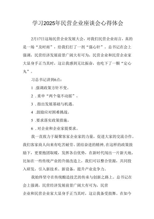 民营企业2025年学习《民营企业座谈会》个人心得感悟 （8份）49.docx