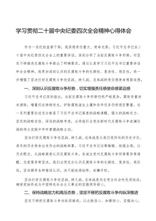 纪检干部学习贯彻二十中央纪委四次全会精神的心得体会发言稿十三篇.docx