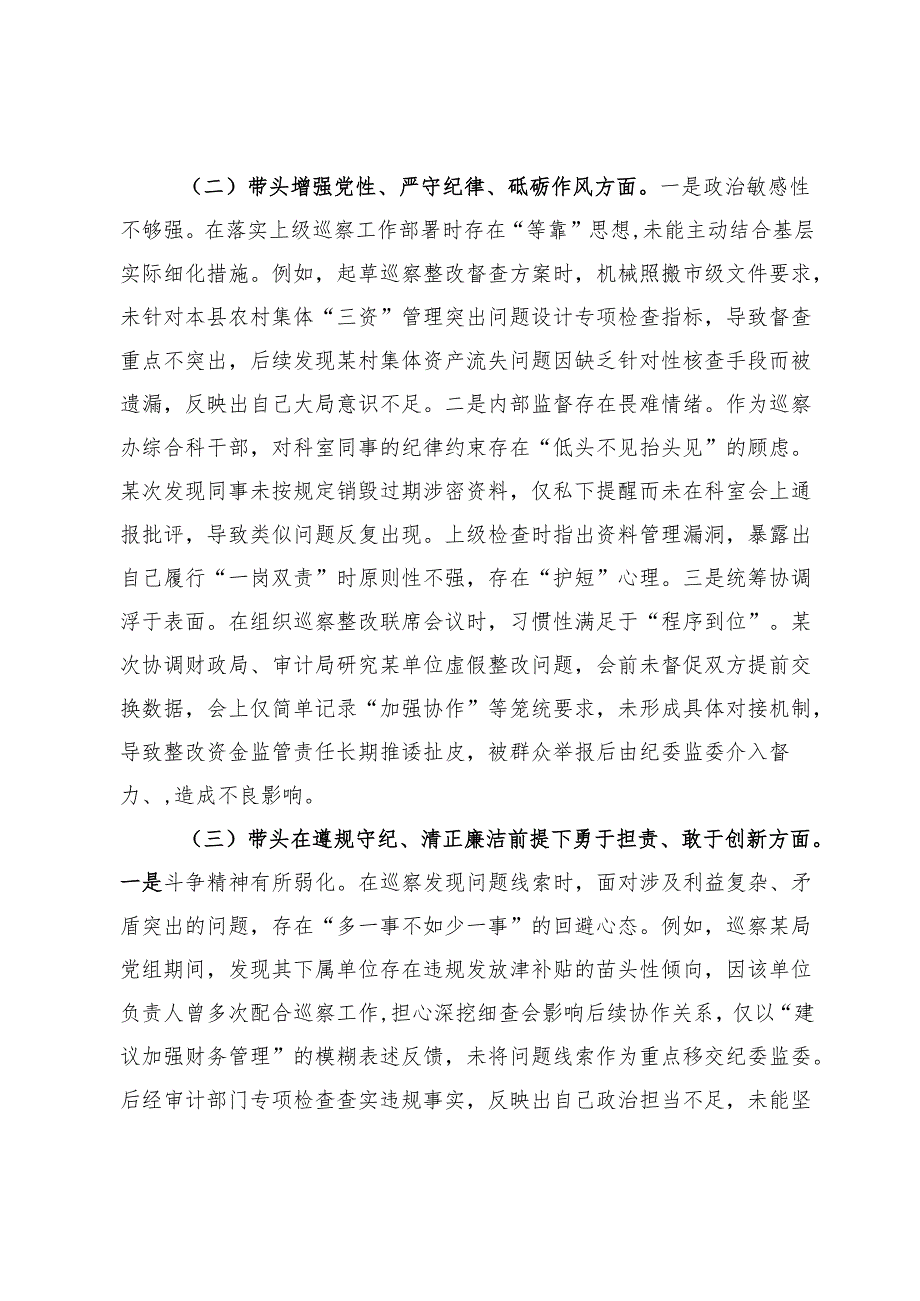某巡察干部2024年组织生活会个人对照检查发言材料.docx_第2页