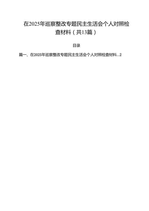 （13篇）在2025年巡察整改专题民主生活会个人对照检查材料精选.docx